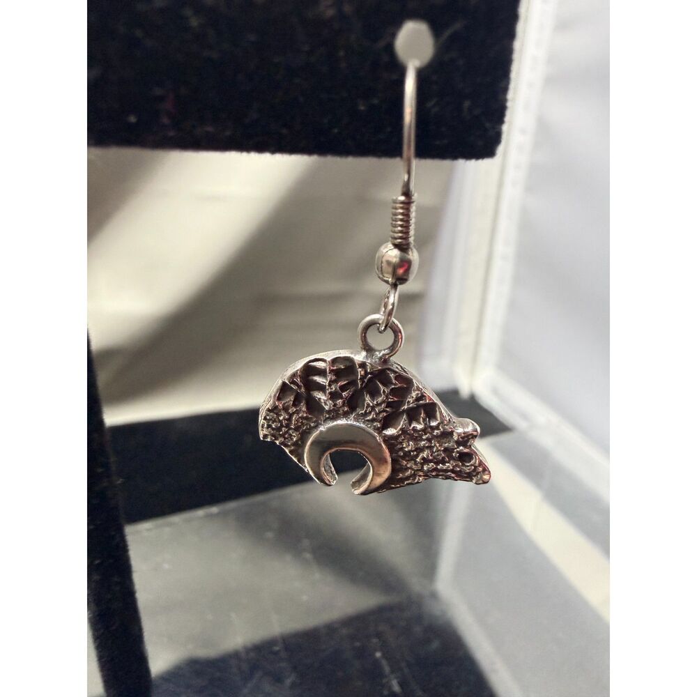 Sterling Silver Bear Pendant Earrings - Picture 4 of 8